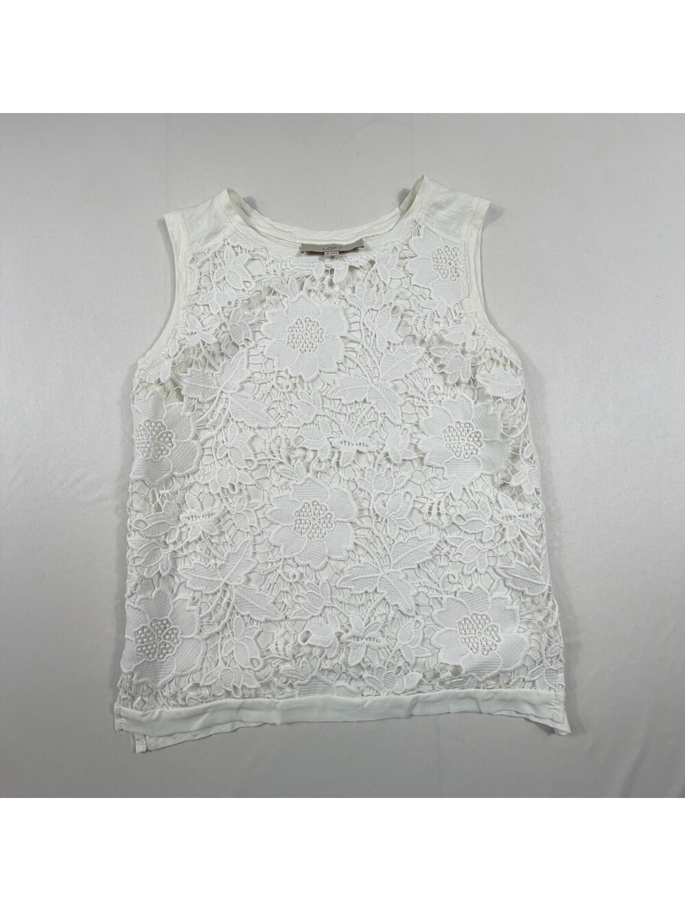 LOFT Women's White Sleeveless Lace Front Tank Top XS
